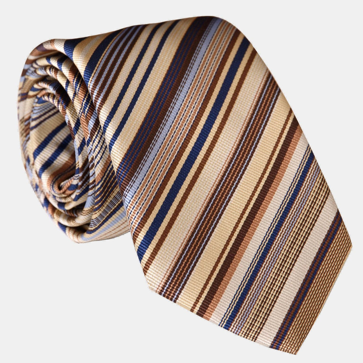 men's luxury tan and blue italian silk striped tie