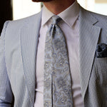 Handmade Sky Blue Floral Italian Silk Tie