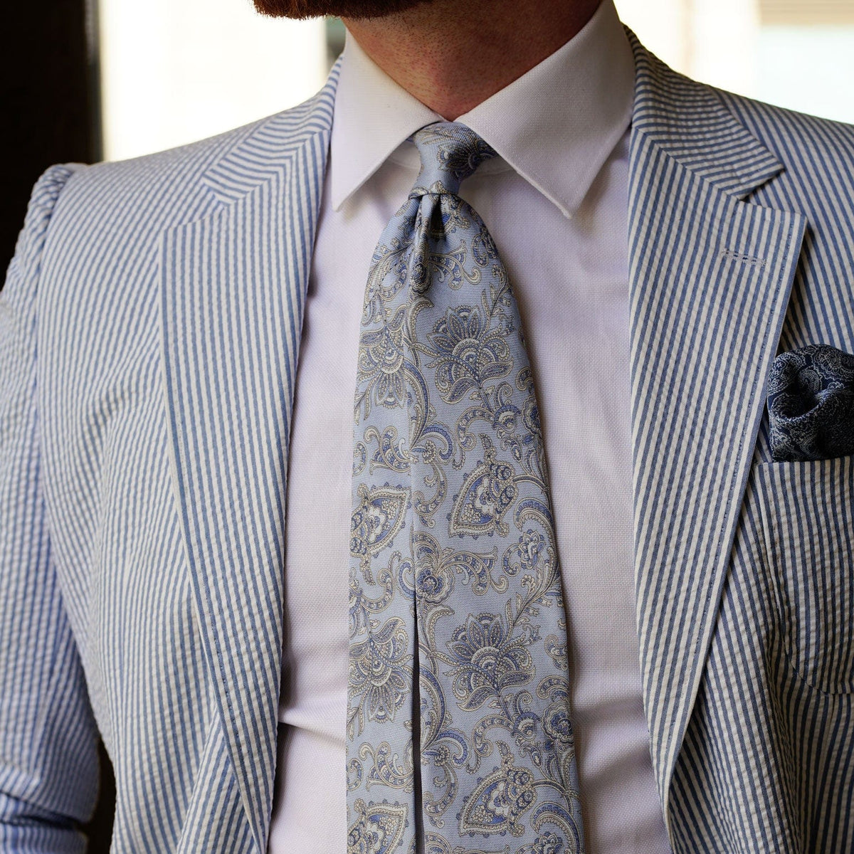Handmade Sky Blue Floral Italian Silk Tie