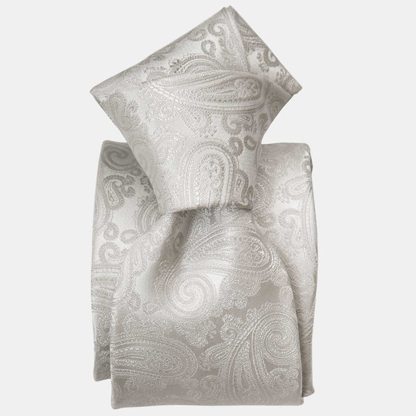 Silver Pearl Silk Paisley Formal Tie - Made in Italy