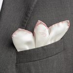 Italian White Pink Silk Pocket Square