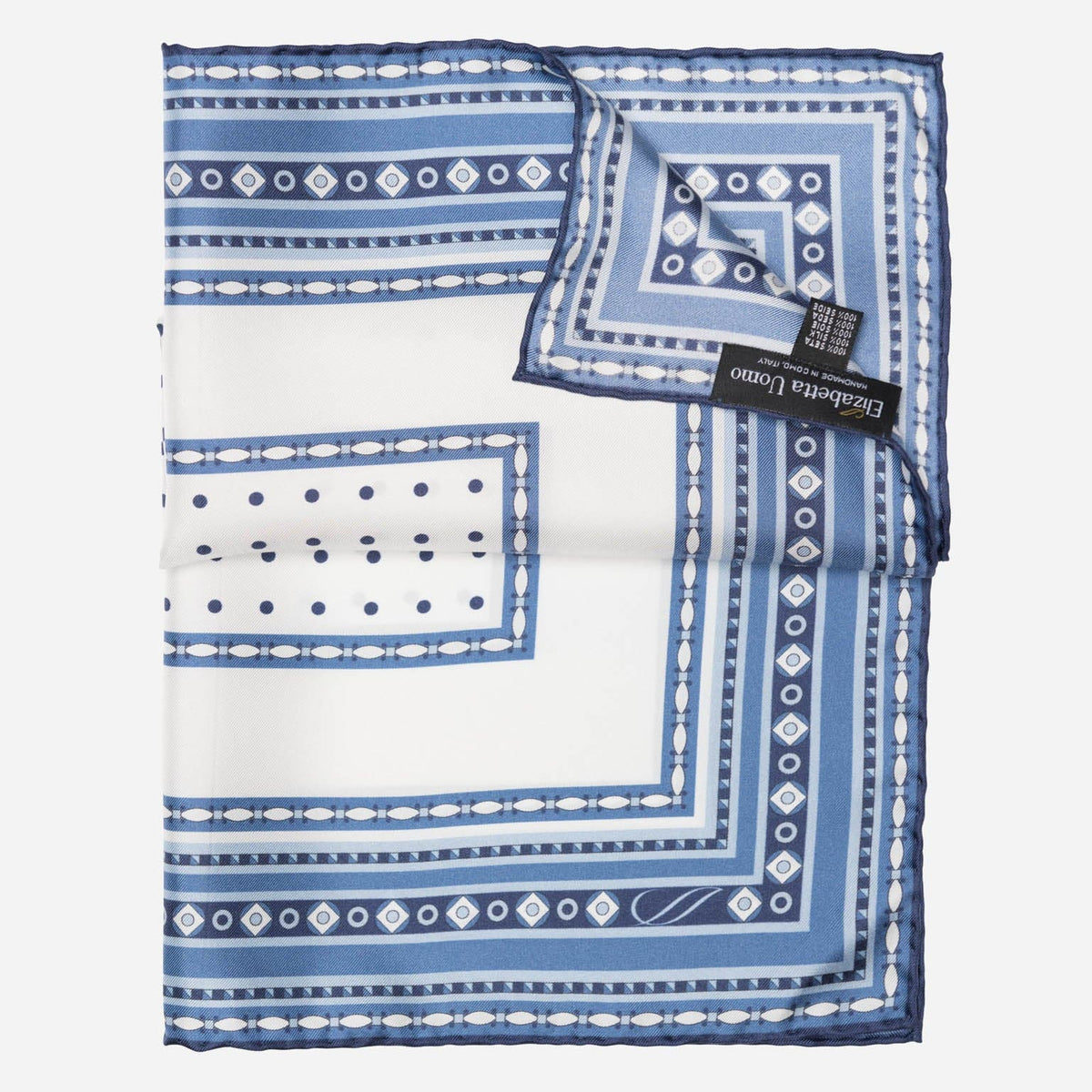 Blue and White Silk Italian Pocket Square