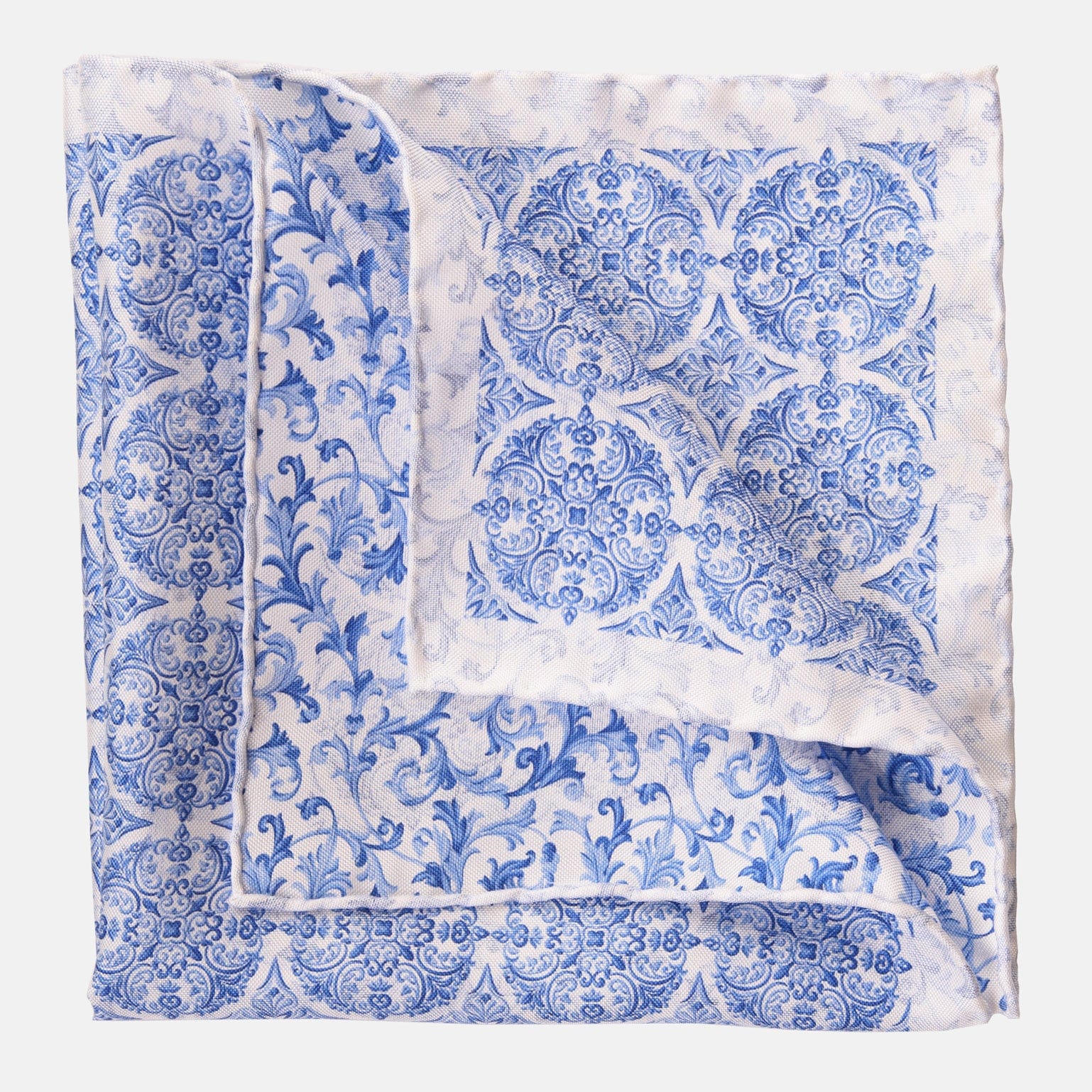 Blue and White Double Sided Silk Pocket Square