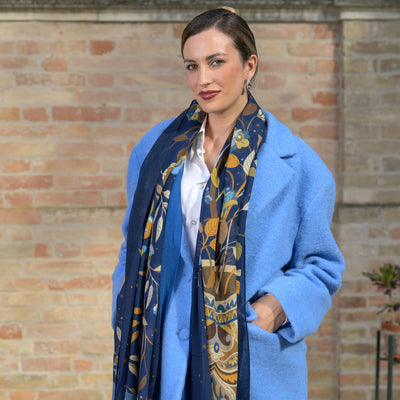 Luxury Blue Wool & Silk Scarf