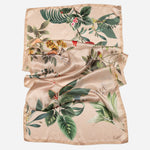 Beige Floral Italian Silk Satin Long Scarf