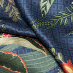 Blue Floral Silk Satin Long Scarf