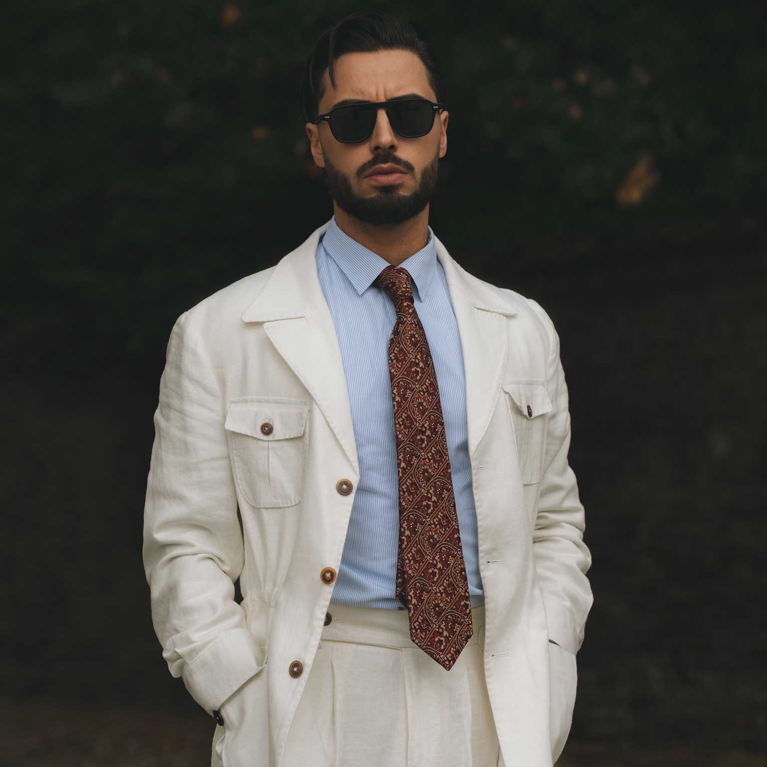 Handmade Italian Burgundy Floral Silk Tie