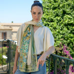 Italian Green Floral Long Silk Scarf