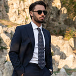 Handmade Italian designer dark navy silk tie
