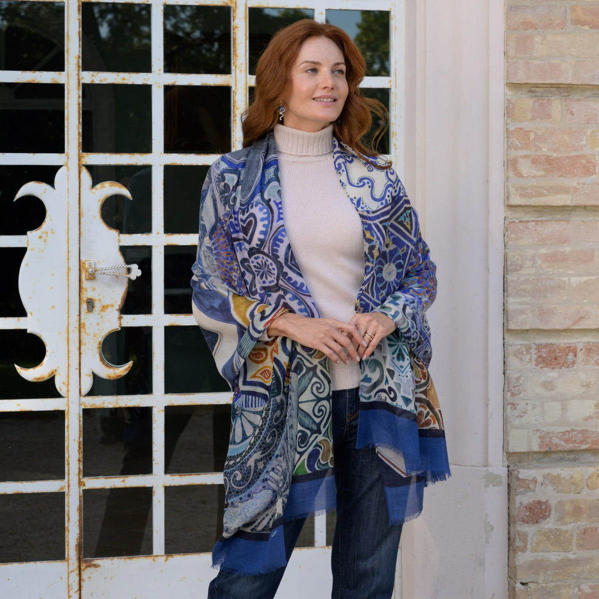 Blue Italian Designer Wool Scarf