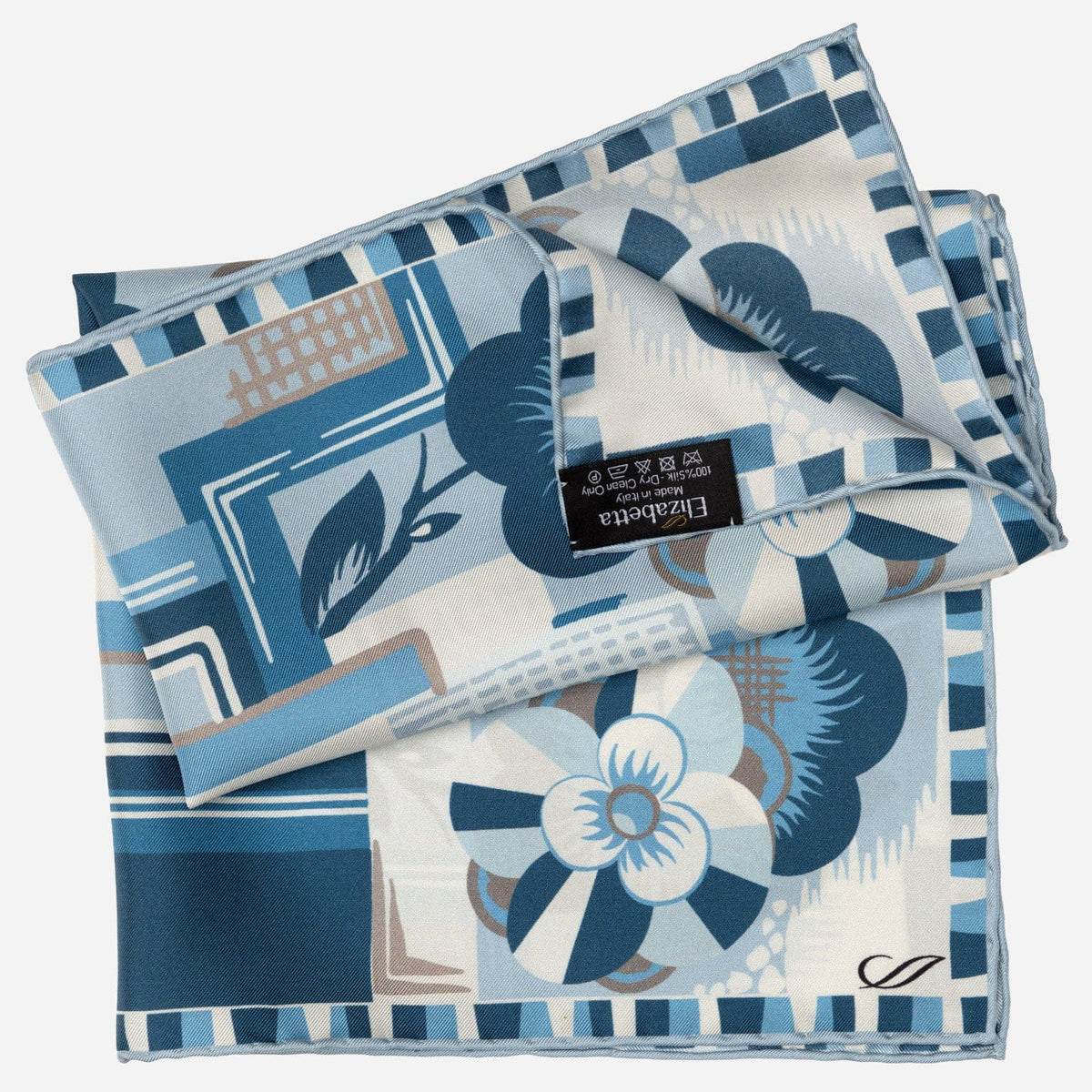Luxury Blue Floral Silk Pocket Square