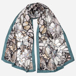 Womens Long Silk Scarf Petrol Blue