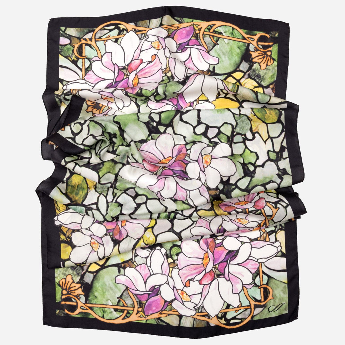 Pink Floral Print Silk Satin Long Scarf