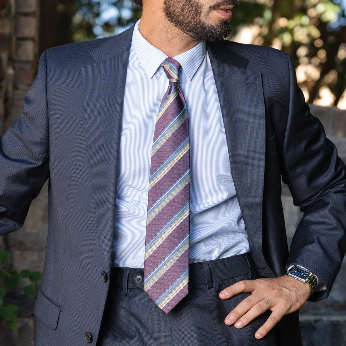 Designer Plum Striped Silk Tie