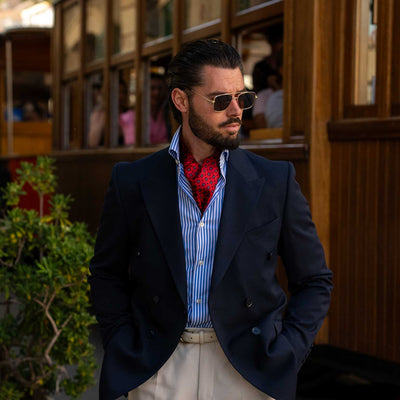 Italian designer red silk ascot tie