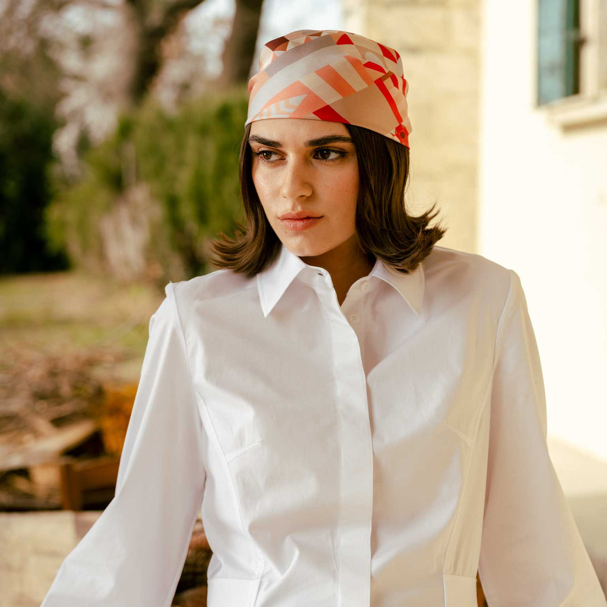 Women's Red Geometric Silk Bandana