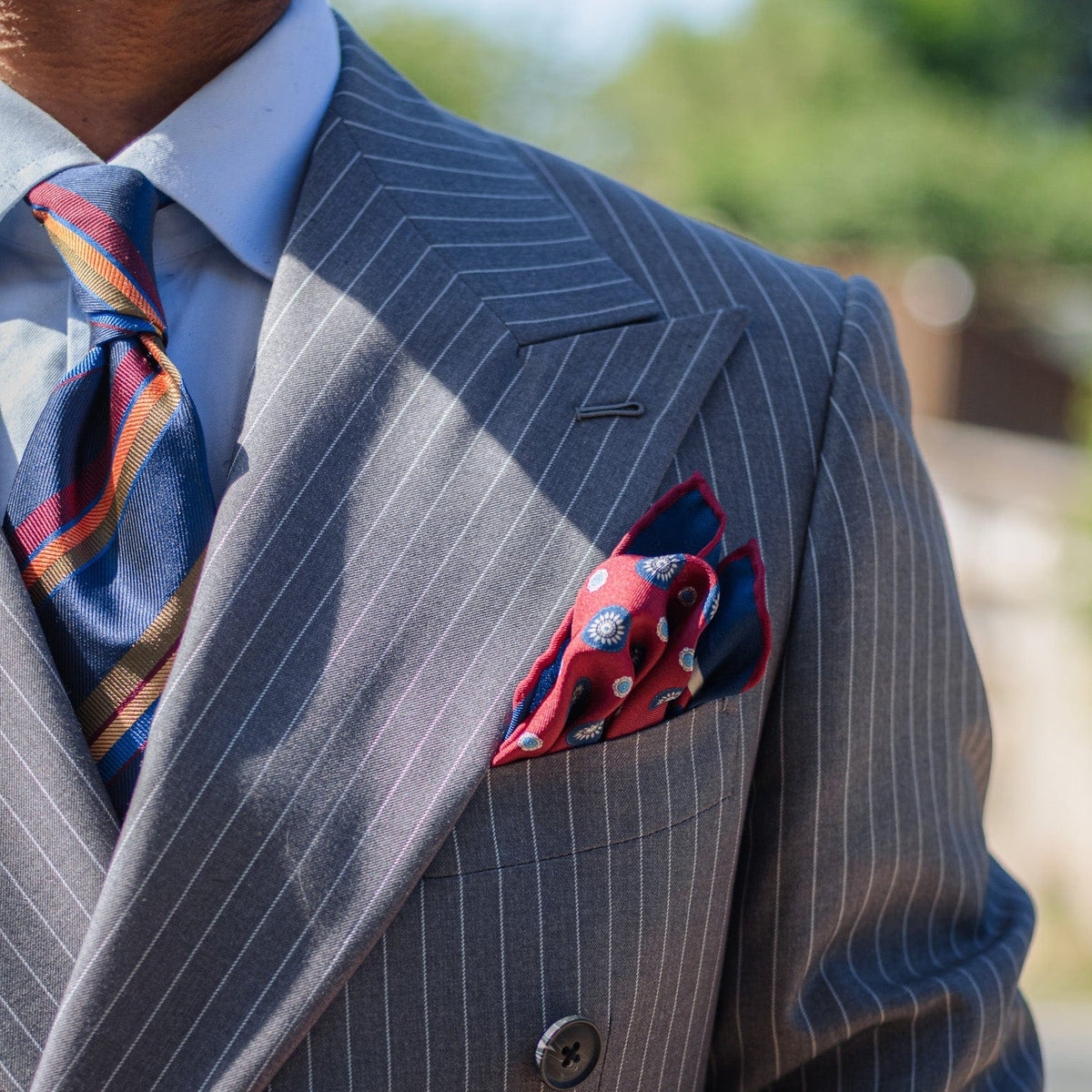 Luxury Italian hand rolled large silk pocket square for men