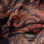 Large Lightweight Blue Burgundy Paisley Italian Wool Scarf