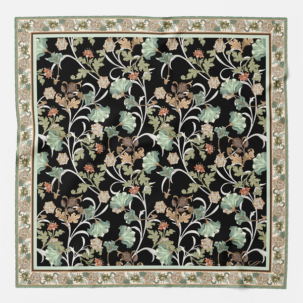 Italian Silk Pocket Square Black Floral