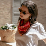 Luxury red silk equestrian small neck scarf bandana