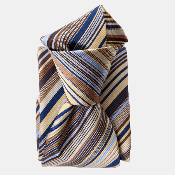 men's luxury tan and blue italian silk striped tie