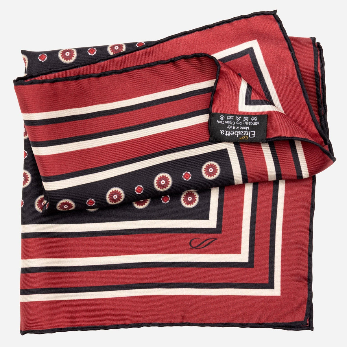 Black & Burgundy Silk Italian Pocket Square