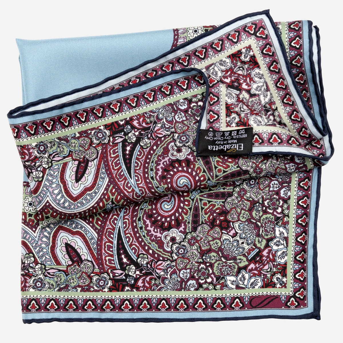 Blue & Burgundy Silk Italian Pocket Square