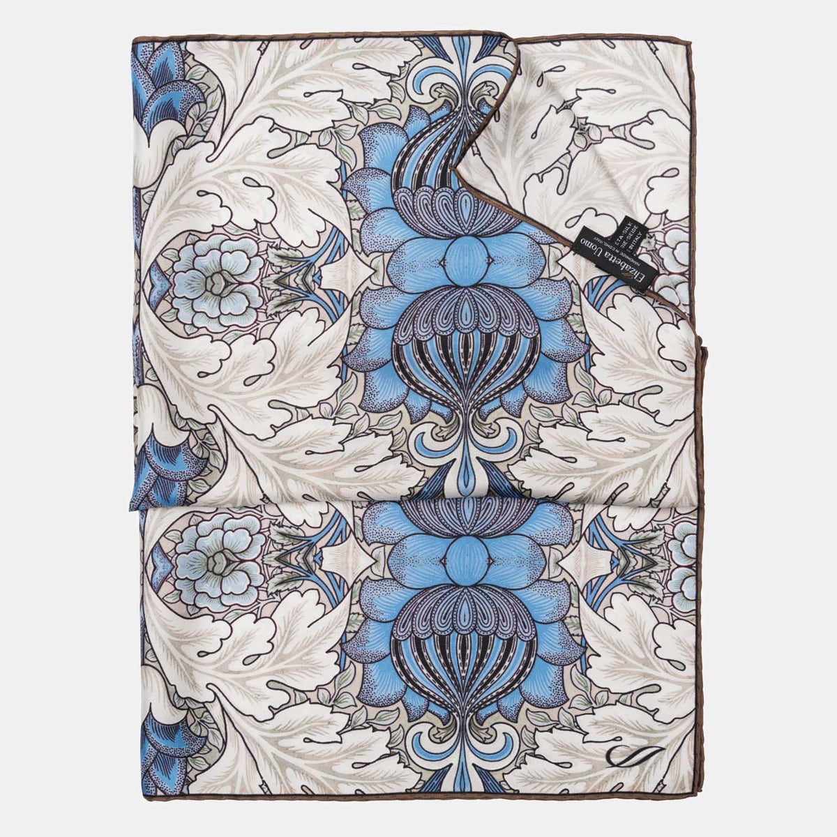 Blue and Tan Silk Italian Suit Pocket Square
