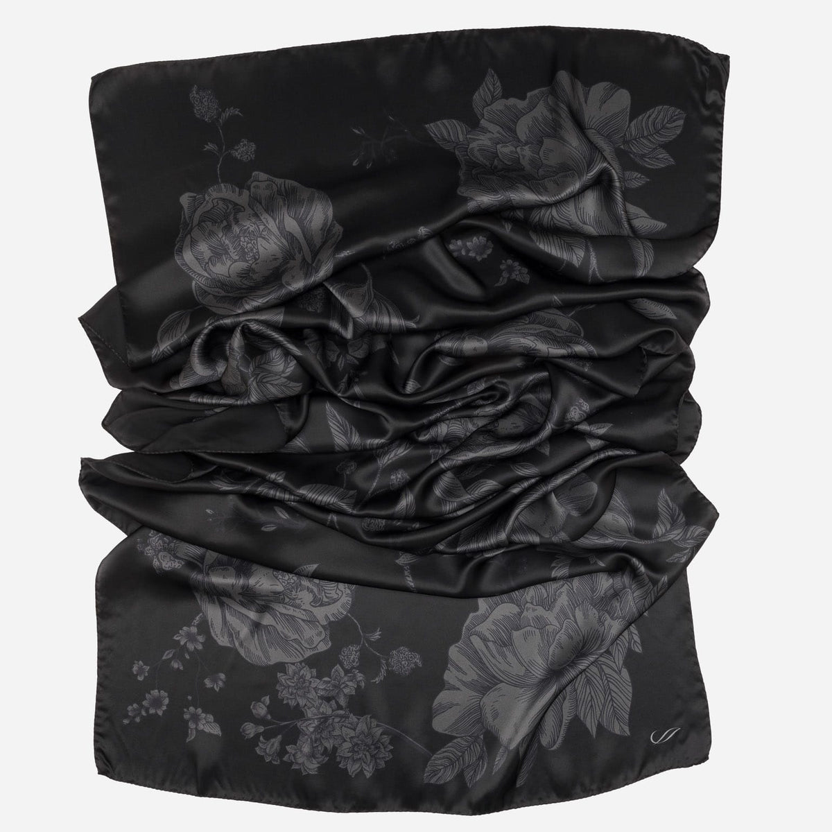 Black Floral Silk Evening Shawl