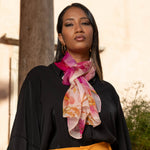 Women's pink floral long sheer silk Italian scarf