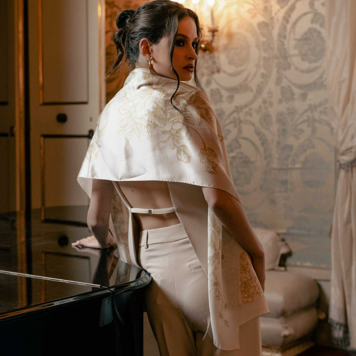 Luxury champagne beige silk shawl wrap
