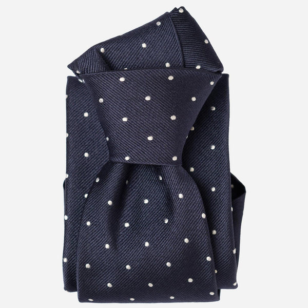 Navy Blue Italian Silk Tie - Polka Dots