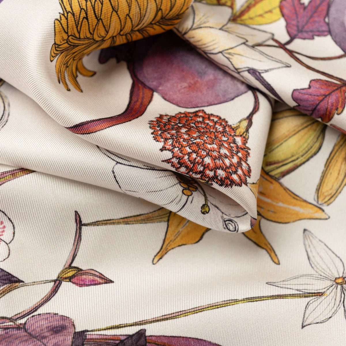Violet Botanical Print Silk Scarf
