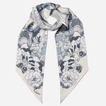Dusty Blue Floral Italian Skinny Silk Scarf