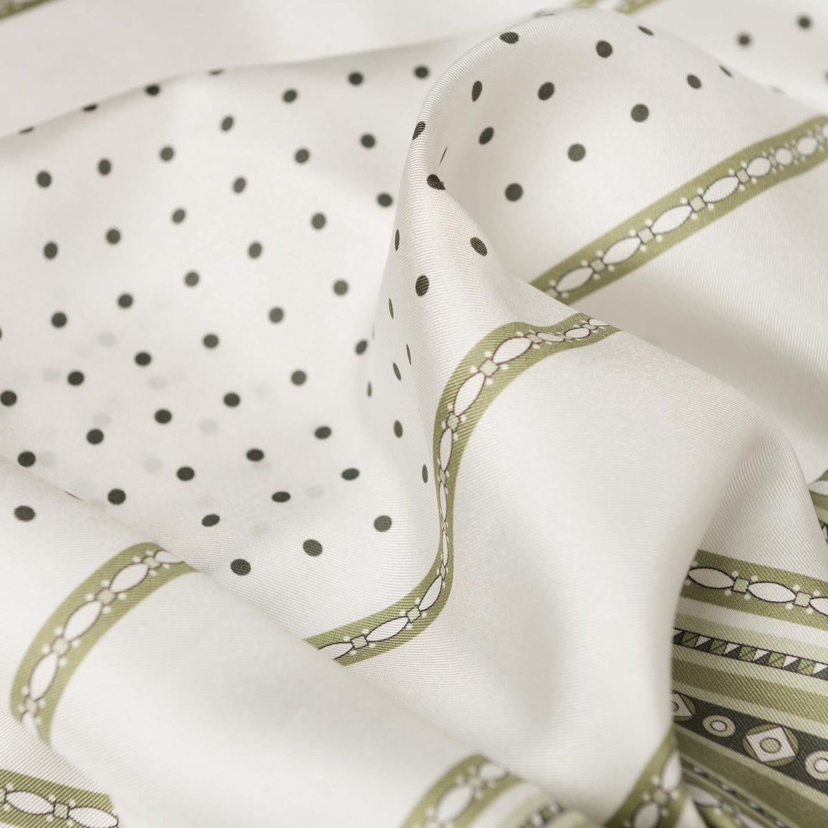 White and Green Polka Dot Silk Neckerchief