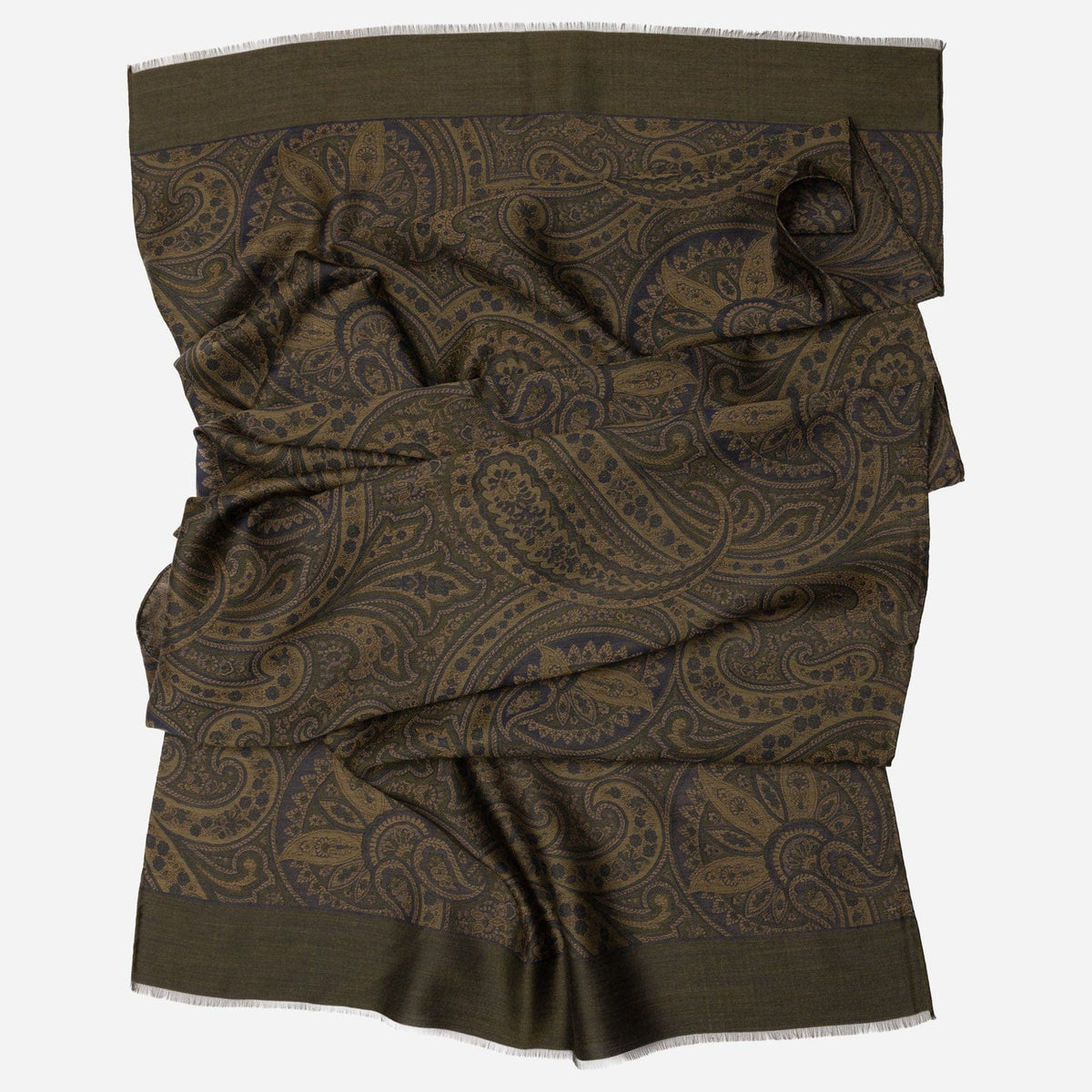 Green Paisley Italian Wool Silk Scarf