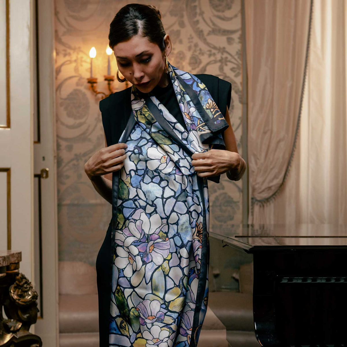 Italian designer luxury silk long scarf