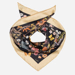 Black Botanical Print Silk Scarf