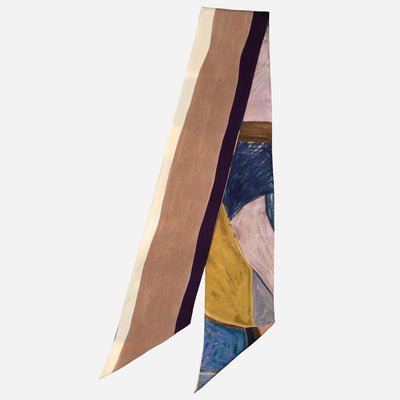 Italian Blue and Tan Skinny Silk Scarf