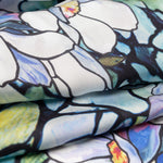 Blue Floral Print Long Silk Scarf