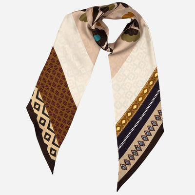 Italian Skinny Silk Scarf Floral Neutrals