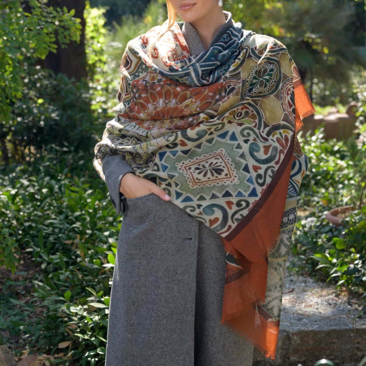 Terracotta Italian Designer Wool Scarf