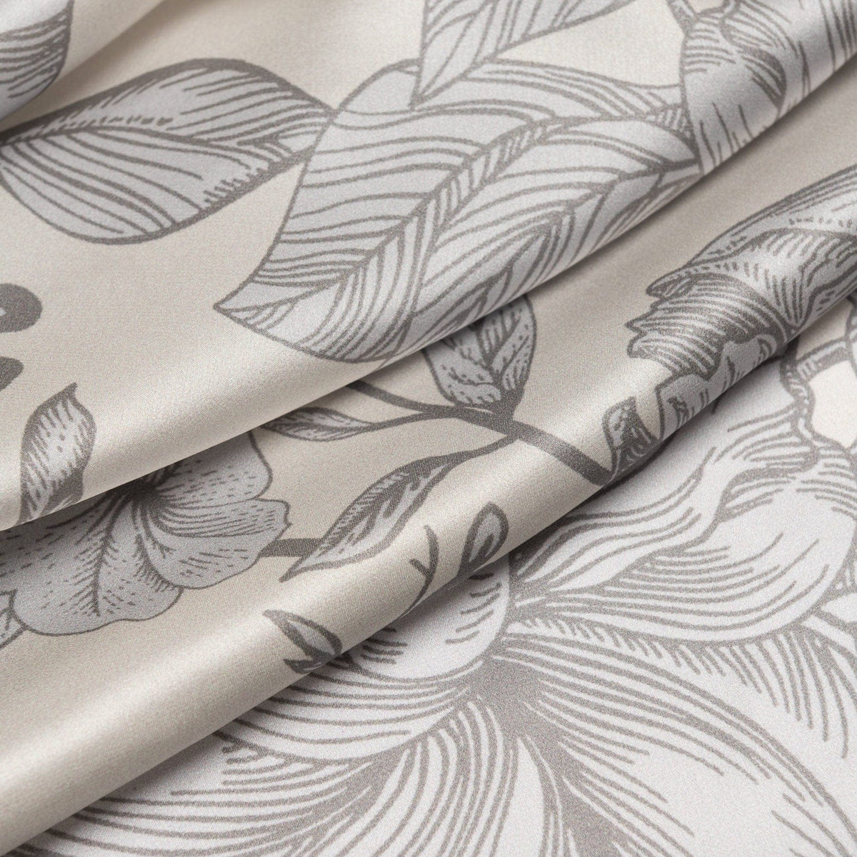 Pearl Grey Floral Italian Silk Satin Shawl