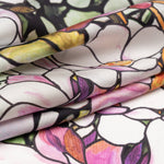 Pink Floral Print Silk Satin Long Scarf