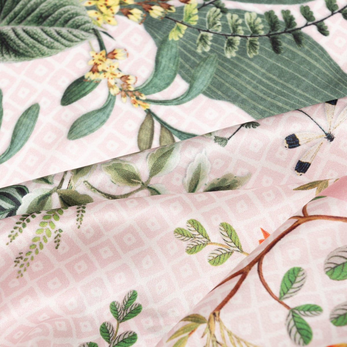 Pink Floral Italian Silk Satin Long Scarf