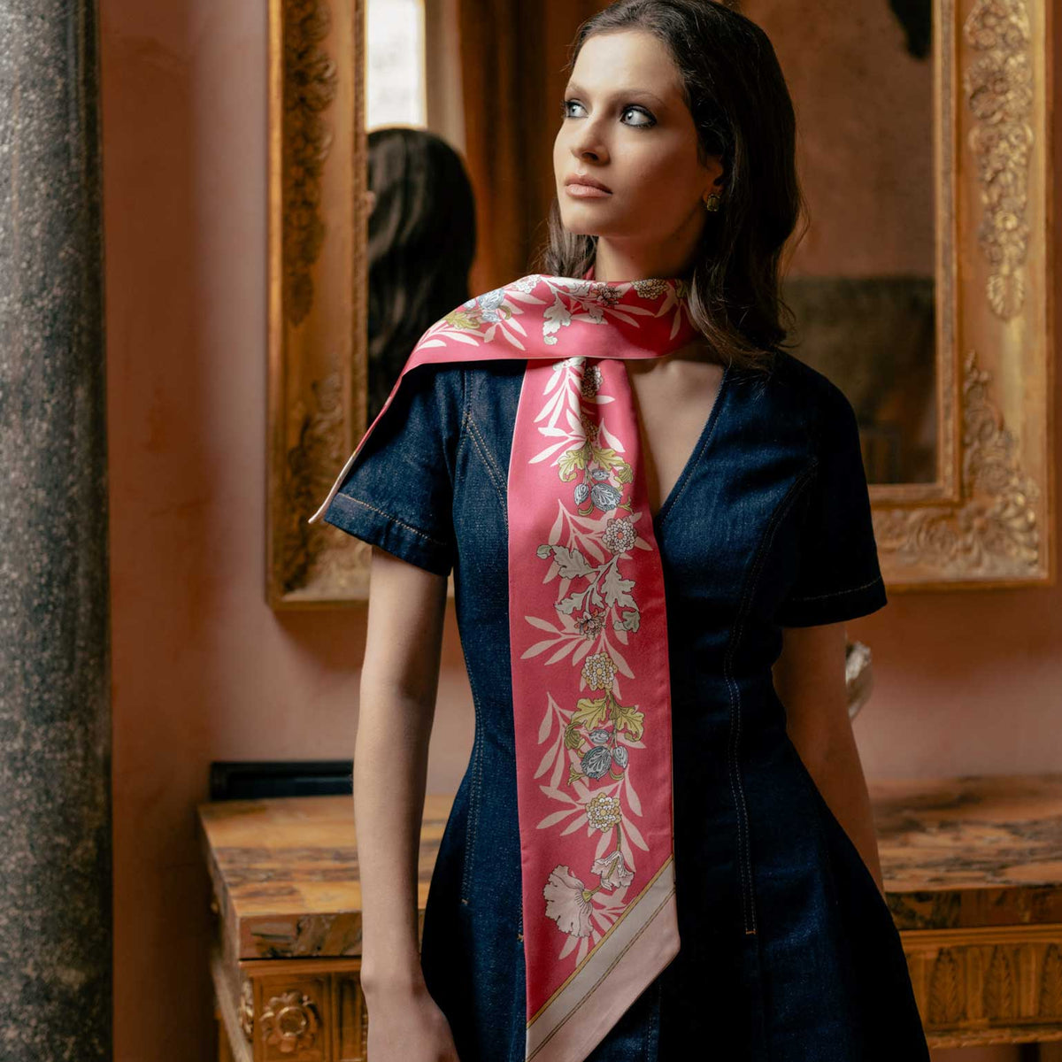 Women's luxury handmade silk twilly scarf made in Italy
