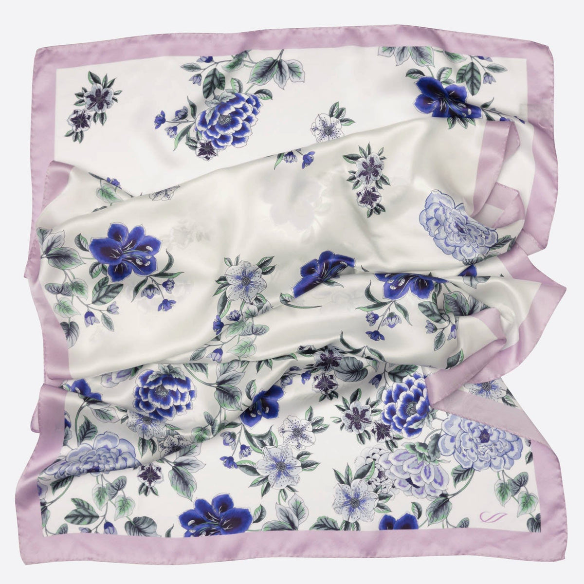 Purple Floral Italian Silk Satin Shawl