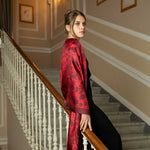 Ruby Red Floral Silk Evening Shawl