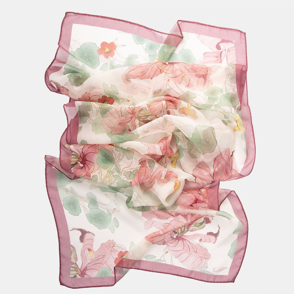 Antique Rose Sheer Silk Floral Long Scarf