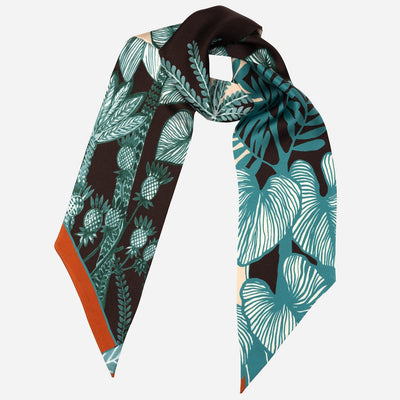 Italian Designer Green Skinny Silk Scarf
